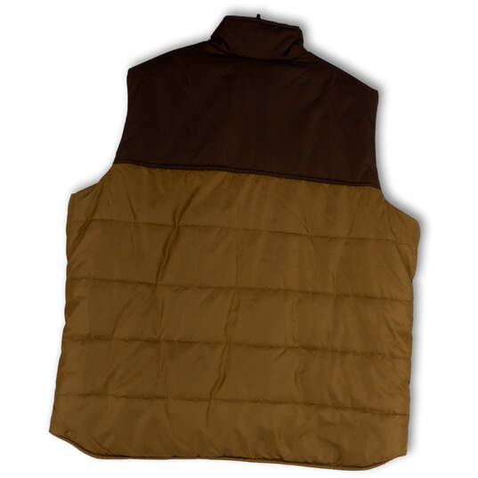 Mens Brown Sleeveless Pockets Regular Fit Snap Front Puffer Vest Size 3XLT image number 2
