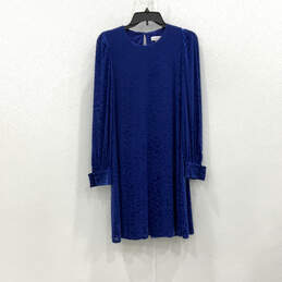 Womens Blue Velvet Leopard Print Crew Neck Long Sleeve Shift Dress Size 6