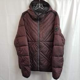 Karl Lagerfeld X Quilted Zip Hooded insulated Puffer Jacket Dark Red Size XL