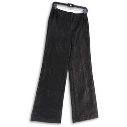 Womens Black Floral Regular Fit Flat Front Wide Leg Trouser Pants Size 2