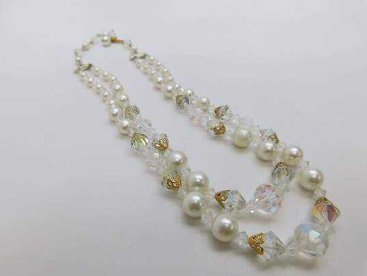 Vintage Aurora Borealis & Faux Pearl Necklace & Clip On Earrings 113.0g image number 4