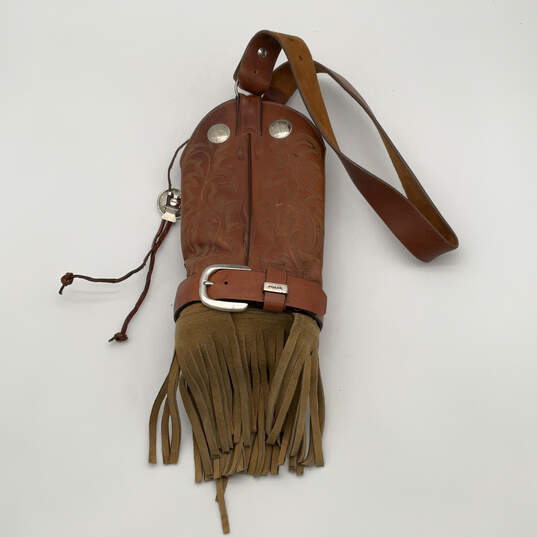 Womens Brown Leather Adjustable Buckle Cowboy Western Boot Shoulder Bag image number 2