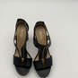 Womens Black Leather Open Toe Front Zip Block Platform Heels Size 7.5 image number 1