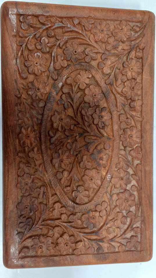 Hand Carved Wooden Floral Lined Jewelry Box image number 5