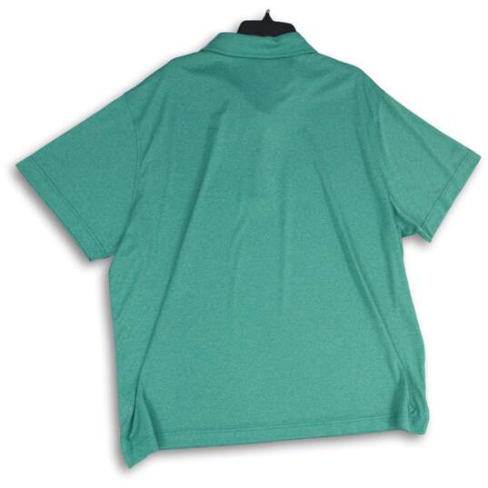 Mens Green Spread Collar Short Sleeve Side Slit Polo Shirt Size XXXL image number 2