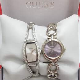Dual Guess Crystal Bezel Ladies Stainless Steel Cuff Bracelet Quartz Watch Collection