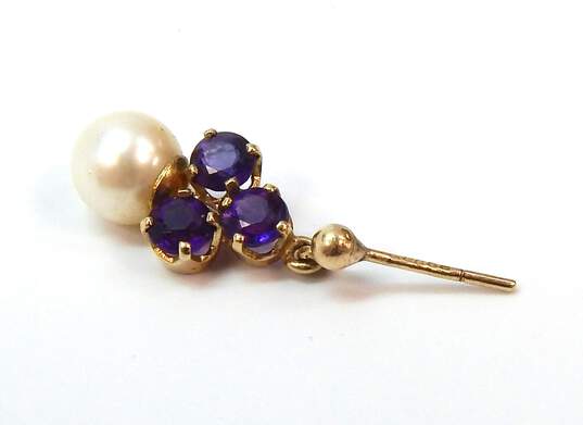 10K Yellow Gold Amethyst Cluster & Pearl Dangle Earrings 3.0g image number 3