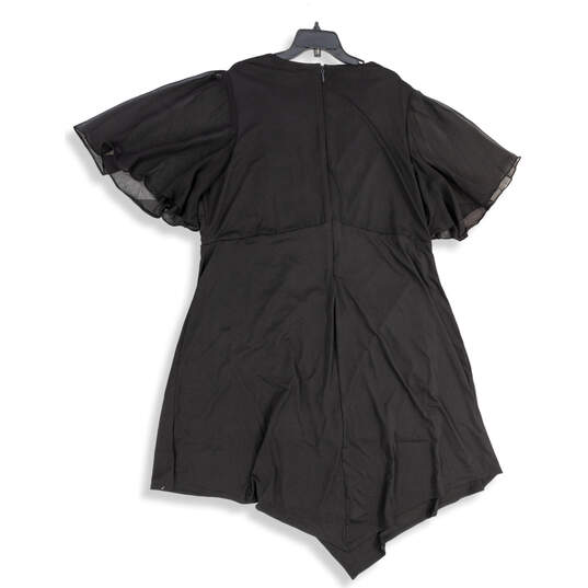 NWT Womens Black Surplice Neck Short Sleeve Back Zip Mini Dress Size 26/28 image number 2