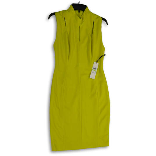 NWT Womens Yellow Sleeveless Keyhole Neck Back Zip Bodycon Dress Size 4 image number 1
