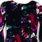 Womens Black Floral Cowl Neck 3/4 Sleeve Knee Length Sheath Dress Size 2 image number 2
