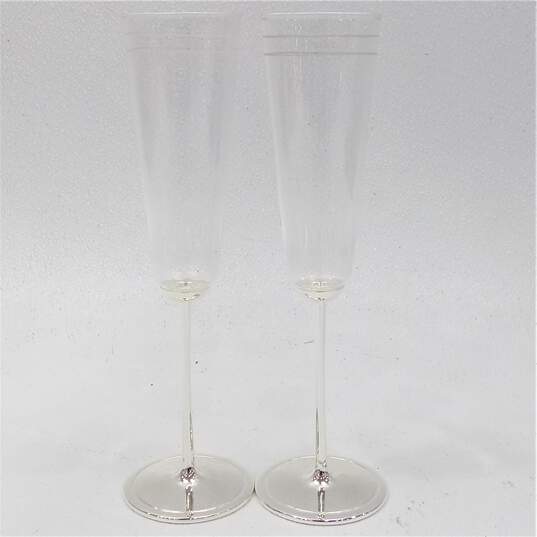 Kate Spade Lenox Silver Plate Darling Point Mr & Mrs Wedding Champagne Flutes Glasses image number 1