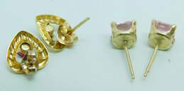 10K Gold Red Spinel Accent Heart & Pink Cubic Zirconia Square Post Earrings Variety 1.2g alternative image
