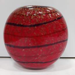 Vintage Heavy Glass Red & Gold Tone Swirled Shimmer Art Vase alternative image