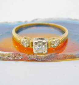 Antique Art Deco 14K Yellow Gold 0.11 CT Center Diamond Accent Side Stones Ring 1.5g