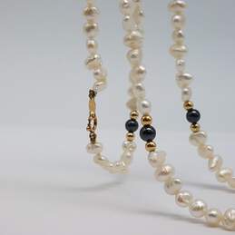 14k Gold FW Pearl Hematite Beaded Necklace 10.5g alternative image