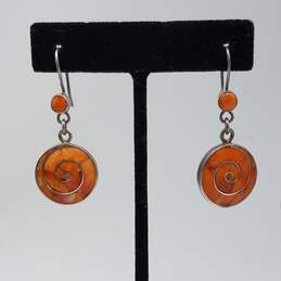 950 Silver Orange Green Shell Spiral Dangle Earrings 2pcs 18.6g alternative image