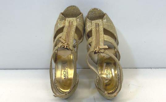 Michael Kors Gold Glitter Cage Zip Platform Pump Heels Shoes Size 8 M image number 7