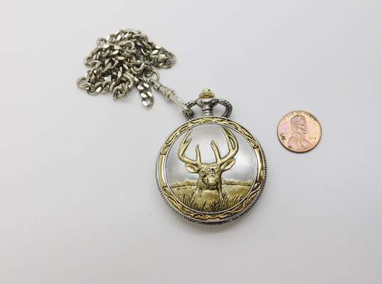 Majesti Deer Buck Stag Pocket Watch W/ Chain image number 4