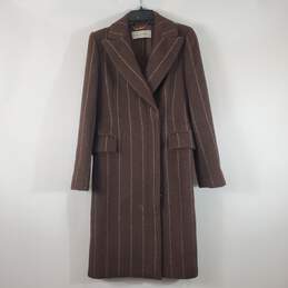 Michaa Women Brown Stripe Fur Trench Coat Sz NA