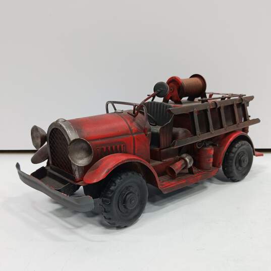 Vintage Style Red Metal Fire Truck image number 1