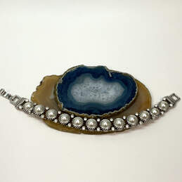 Designer Brighton Silver-Tone Rhinestone Pearl Beaded Chain Bracelet
