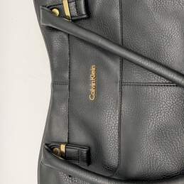 Calvin Klein Womens Black Leather Detachable Strap Inner Pocket Tote Bag