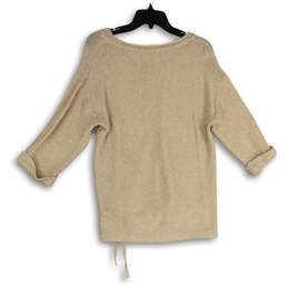 NWT Womens Tan V-Neck Sequins 3/4 Sleeve Tie Waist Pullover Sweater Size M alternative image