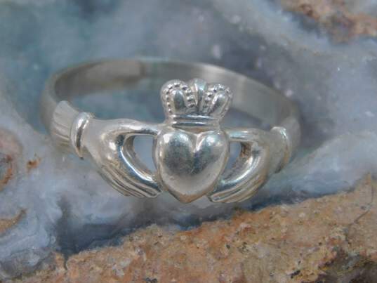 Romantic 925 Sterling Silver Claddagh Celtic Knot & Clover Shamrock Earrings & Rings 13.4g image number 4