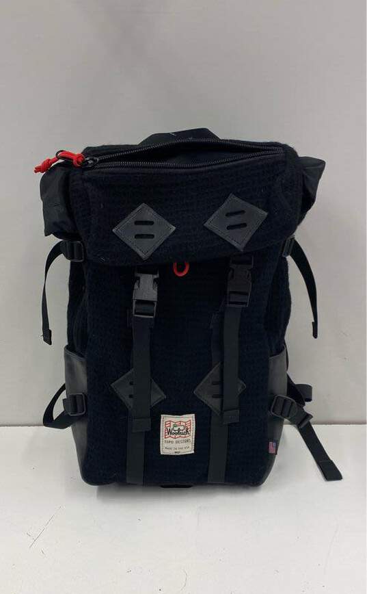 Topo Designs x Woolrich Klettersack 22L Black Wool Leather Backpack Bag image number 1