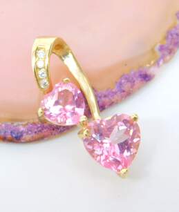 10k Yellow Gold Heart Cut Pink Sapphire & Diamond Accent Pendant Necklace 2.7g
