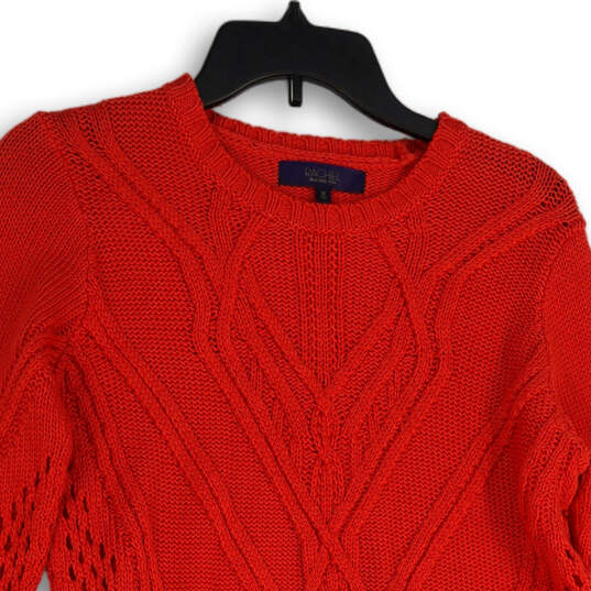Womens Red Knitted Crew Neck Side Tie Long Sleeve Pullover Sweater Size M image number 3