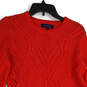 Womens Red Knitted Crew Neck Side Tie Long Sleeve Pullover Sweater Size M image number 3