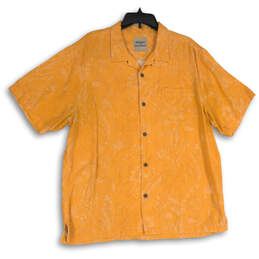 Mens Orange Floral Spread Collar Short Sleeve Button-Up Shirt Size XL