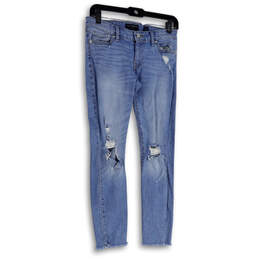 Womens Blue Distressed Medium Wash Pockets Denim Skinny Leg Jeans Size 2X26