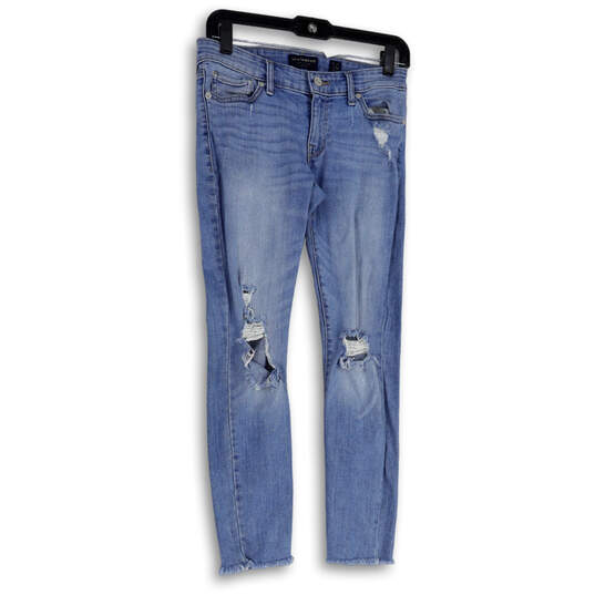 Womens Blue Distressed Medium Wash Pockets Denim Skinny Leg Jeans Size 2X26 image number 1