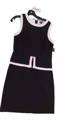 NWT Womens Black White Sleeveless Round Neck Peplum Dress Size 10