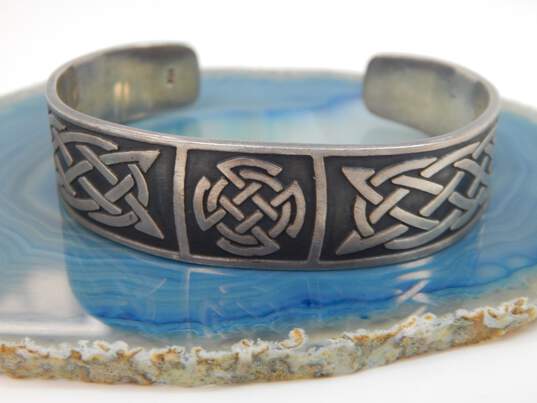 Celtic Style 925 Chunky Scrolled Cuff Bracelet 33.5g image number 5