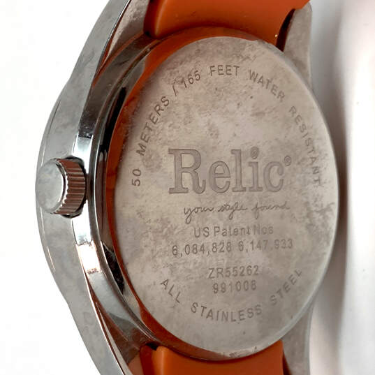 Designer Relic ZR 55260 Orange Strap Stainless Steel Quartz Wristwatch image number 5