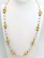 Vintage Miriam Haskell Goldtone Wavy Iridescent Stacked & Faux Pearls Beaded Necklace 43g image number 1