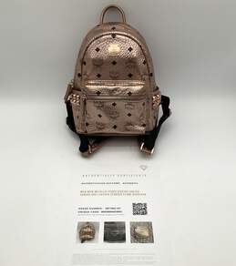 MCM Metallic Peach Visetos Coated Canvas and Leather Studded Stark Backpack