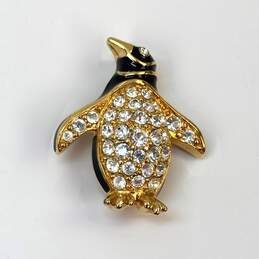 Designer Swarovski Gold-Tone Black Enamel Crystals Penguin Brooch Pin alternative image