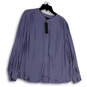 NWT Womens Blue Pleated Balloon Sleeve Button Front Blouse Top Size Large image number 1