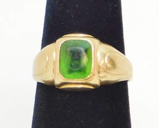 Vintage 10K Yellow Gold Peridot Color Glass Ring 2.3g image number 4