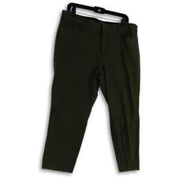 Womens Green Flat Front Stretch Pockets Straight Leg Ankle Pants Size 14S
