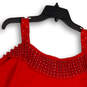 Womens Red Sequins Cold Shoulder Long Sleeve Pullover Blouse Top Size M image number 4