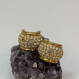 Designer Swarovski Gold-Tone Clear Crystal Cut Stone Classic Hoop Earrings