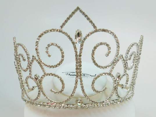 Silver Tone Clear Icy Rhinestone Statement Tiara 96.7g image number 2