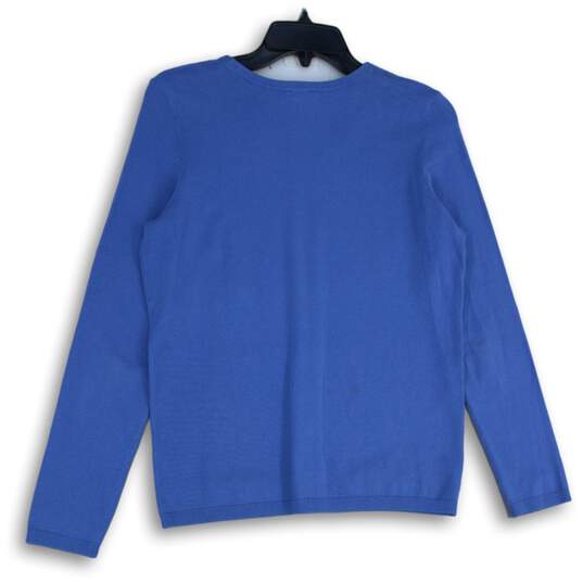 Talbots Womens Blue Ribbed V-Neck Long Sleeve Pullover Sweater Size Small image number 2
