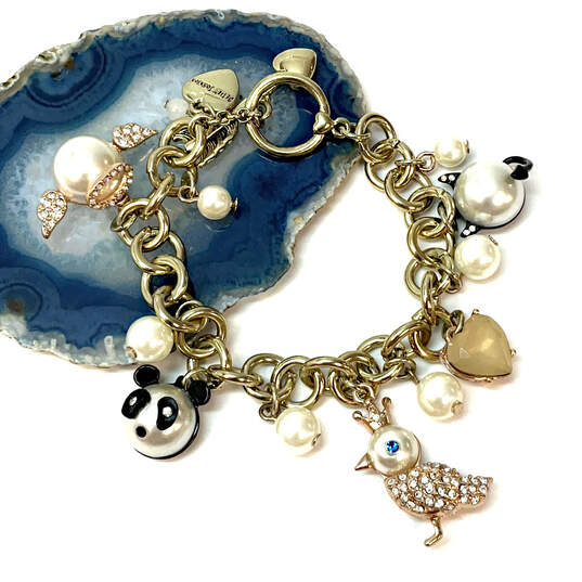 Designer Betsey Johnson Gold-Tone Rhinestone Link Chain Charm Bracelet image number 1