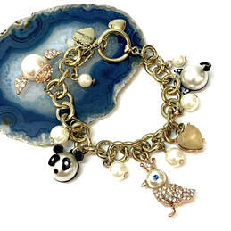 Designer Betsey Johnson Gold-Tone Rhinestone Link Chain Charm Bracelet
